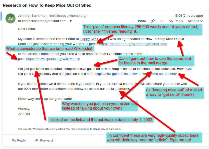 How to Keep Mice Out of Shed email, annotated