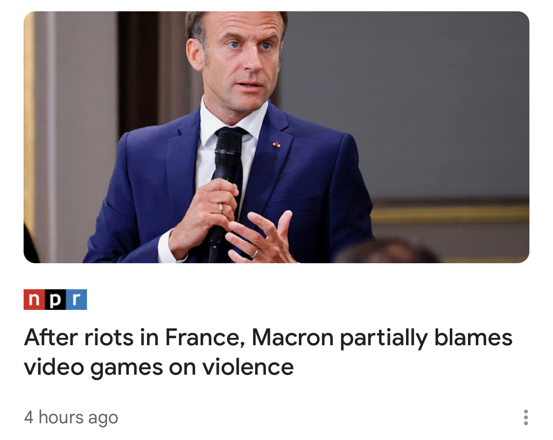 After riots in France, Macron partially blames video games on violence